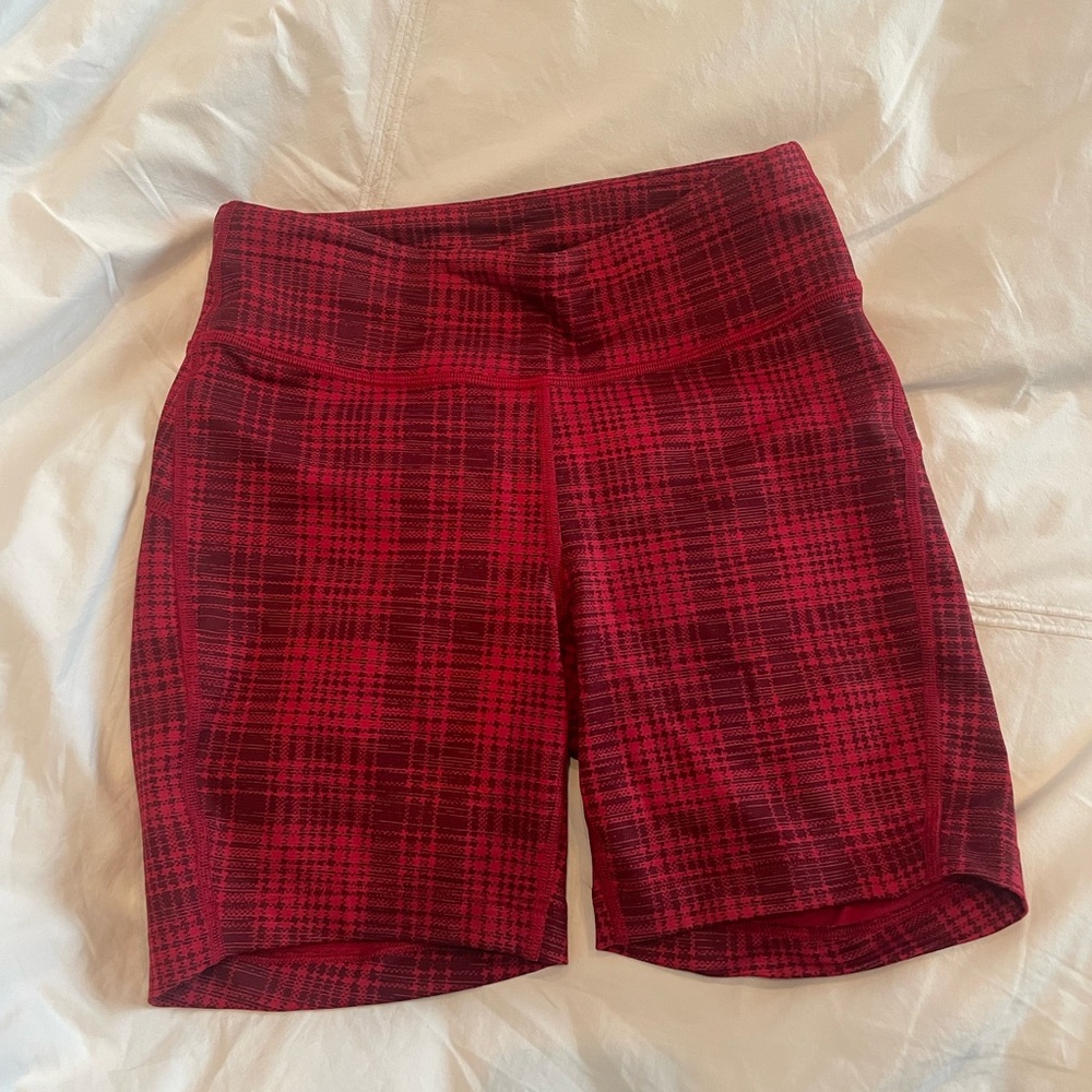 Plaid Red Outdoor Voices Biker Shorts